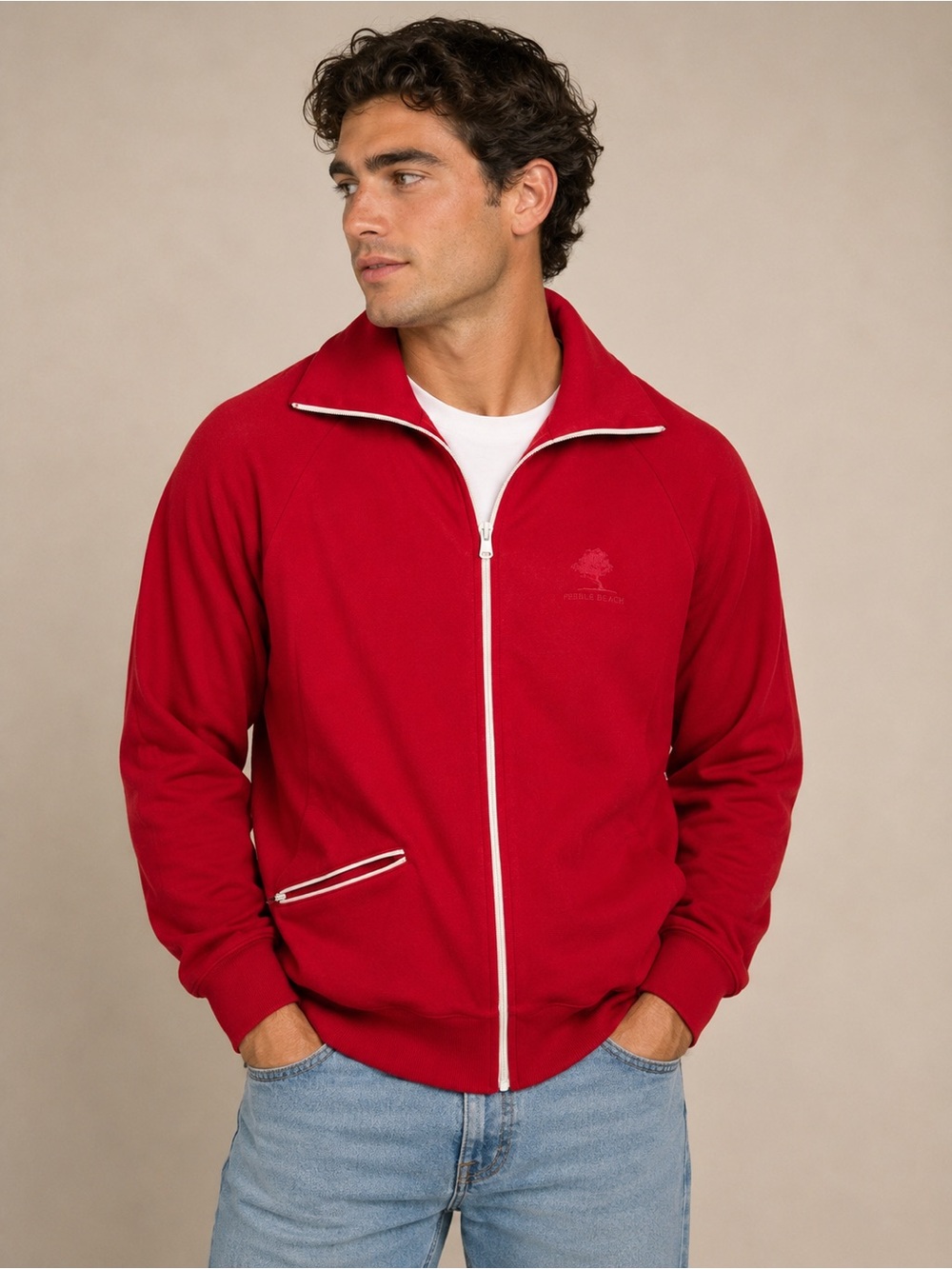 Vintage Goldwin Pebble Beach Red Full Zip Golf Track Jacket 90s Made In Japan